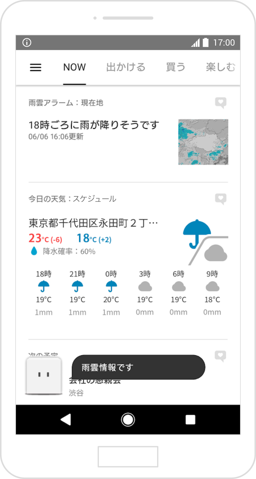 自分で調べなくても、出発の1週間前に目的地の天気をお知らせ