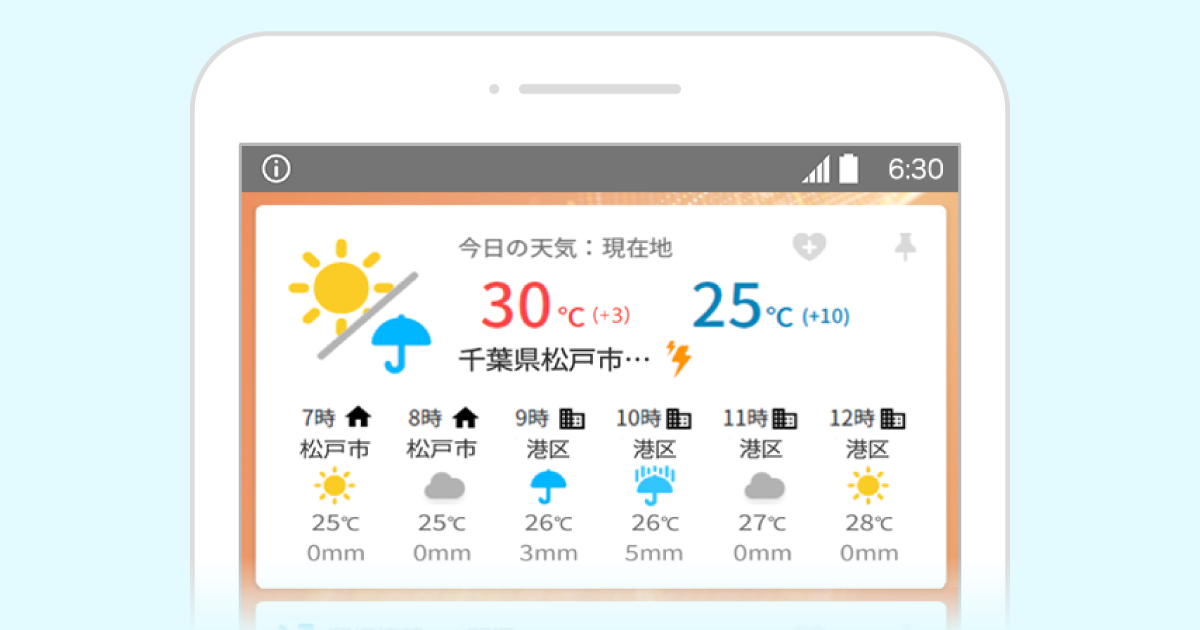 職場や予定の場所の天気も先回りしてお知らせ!